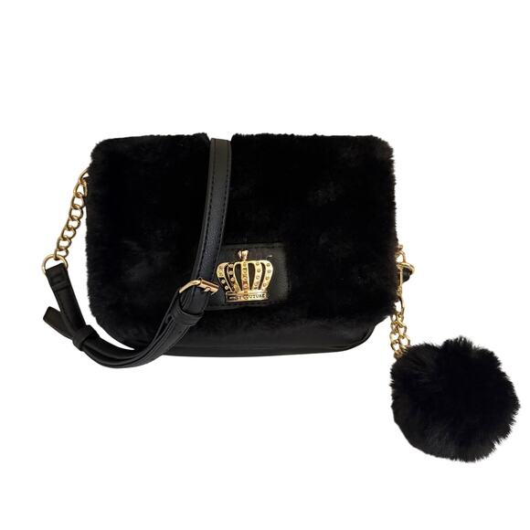 Juicy Couture Handbags - Juicy Couture Crossbody Bag Faux Fur Black Y2K Glam Aesthetic Pompom Chain Strap